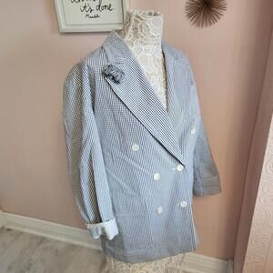 LKNW ALEX MILL Billie gingham Navy white Paper Cotton blazer jacket S